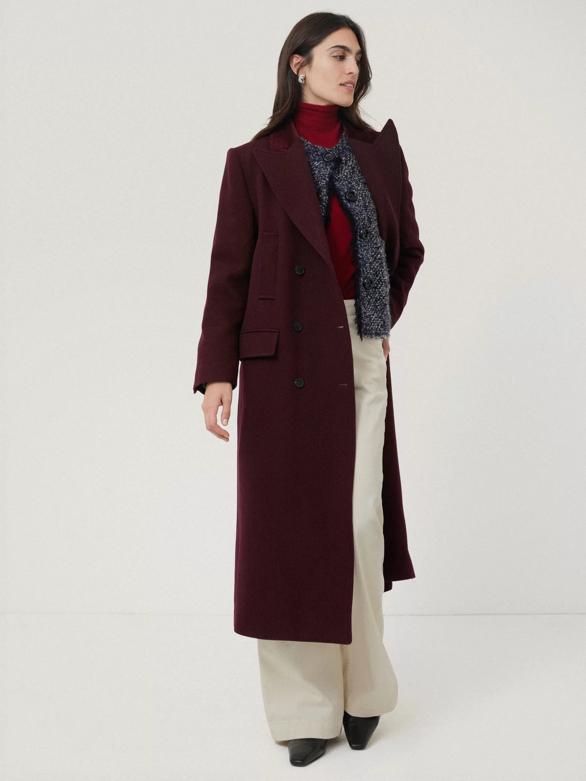 Discount Jigsaw Wool Double Breasted Overcoat Burgundy