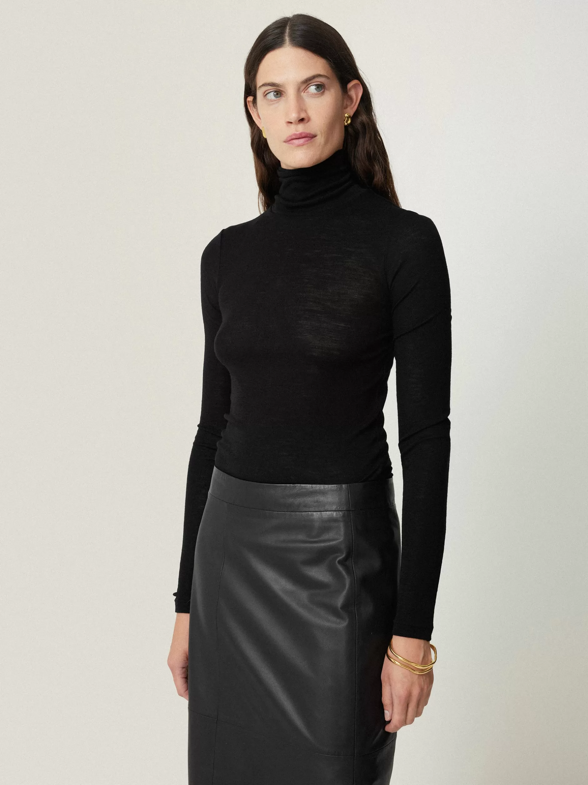 Hot Jigsaw Wool Jersey Polo Neck Top Black