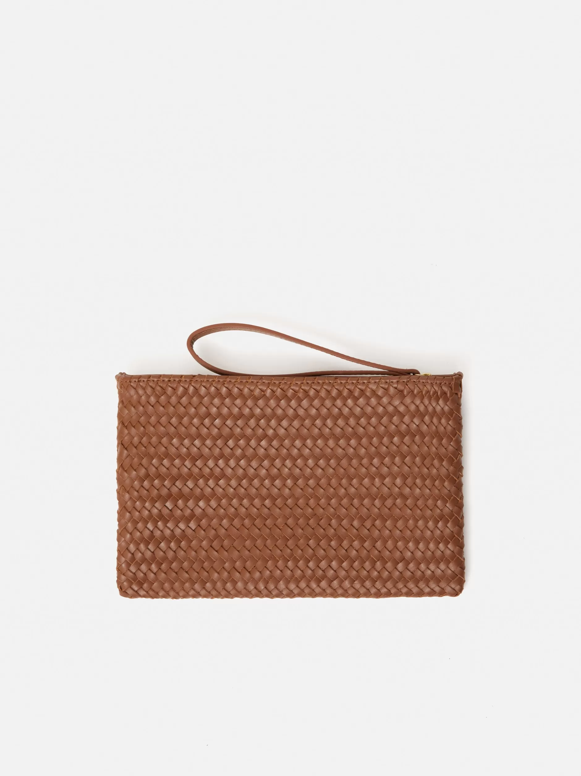 Discount Jigsaw Woven Leather Pouch Tan