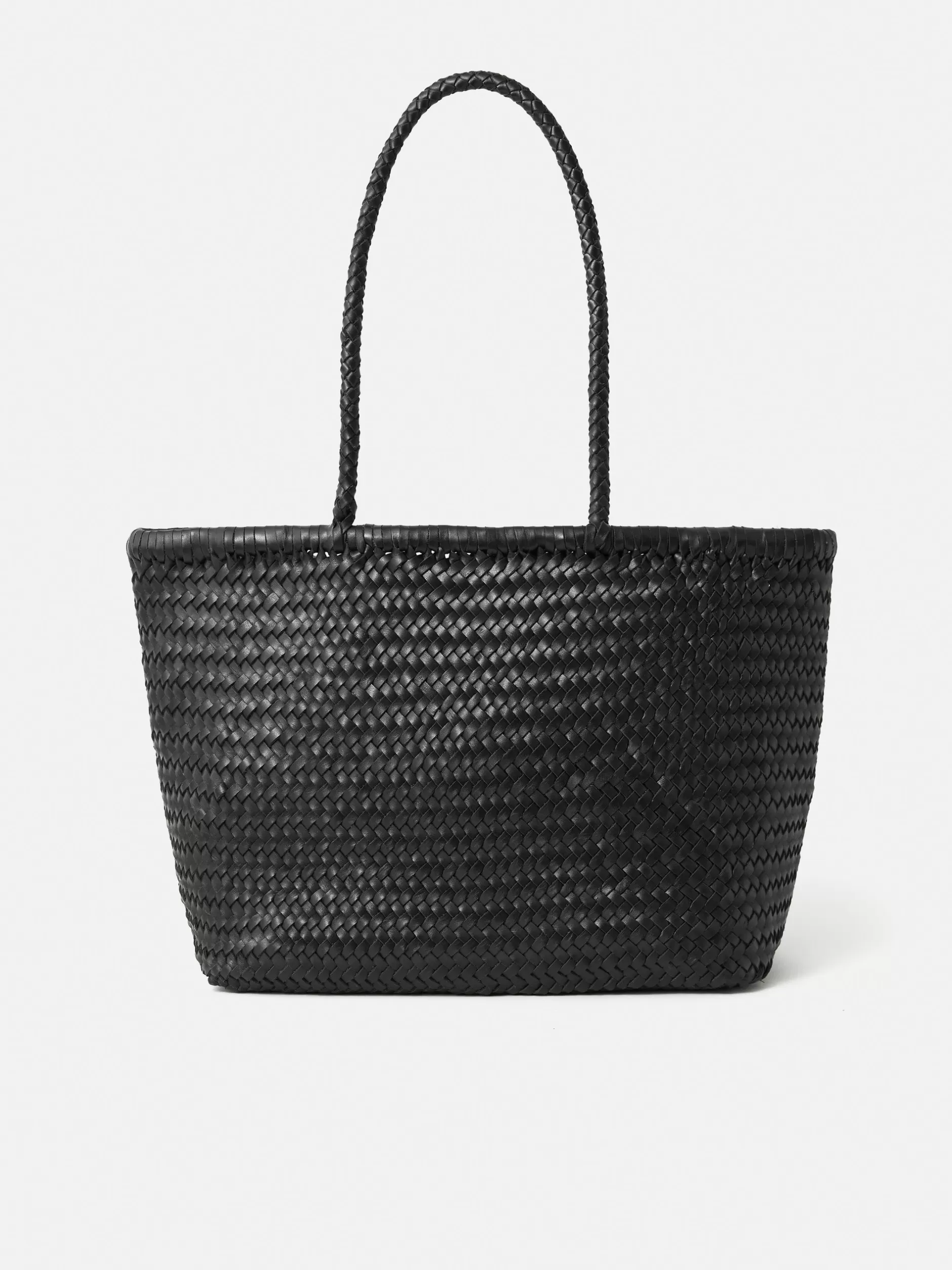 Flash Sale Jigsaw Woven Leather Tote Bag Black